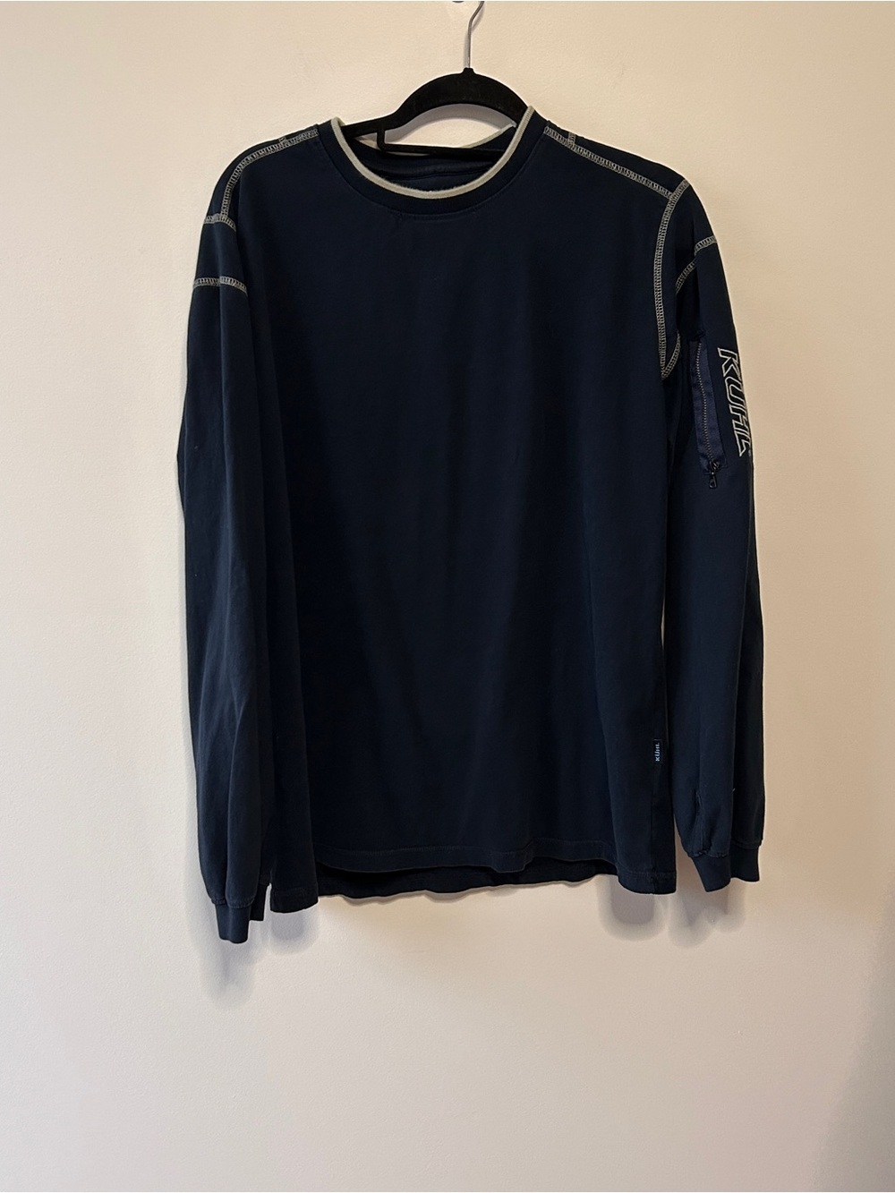Kuhl Men’s Large Navy Long Sleeve T shirt Contrast Stitching Organic Cotton